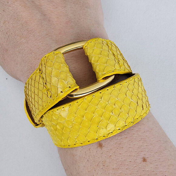 Yellow Leather Snake Skin Belt Bracelet - Picture 1 of 7